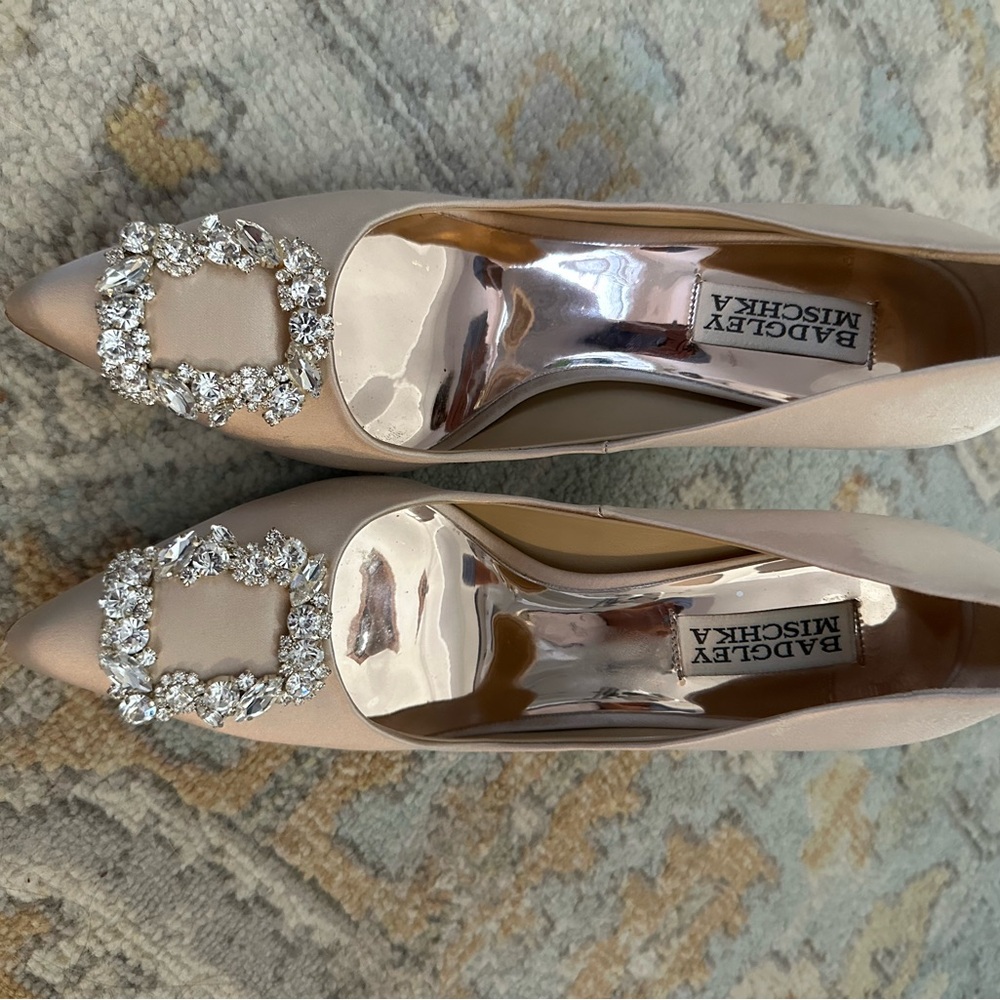 Badgley Mischka Women's Beige/ IVORY Cher pointed pump Embellished Heels- $225
